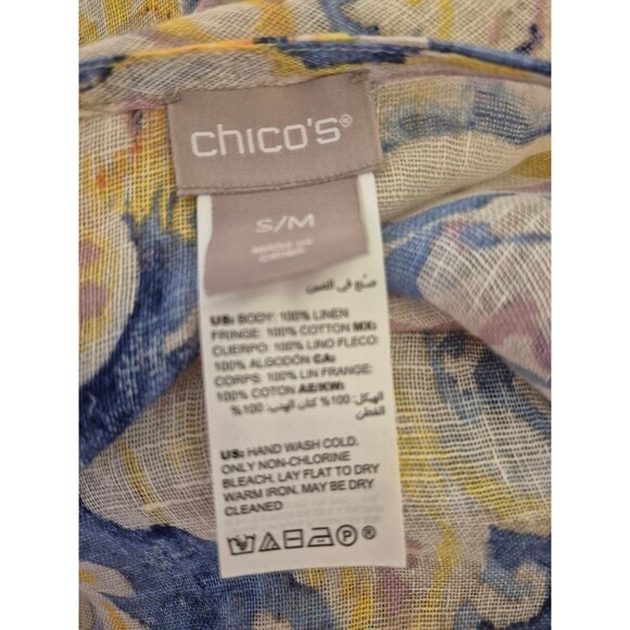 Chico's Linen Swim Cover Boho Tunic Top Dress Watercolor Fringe detail Sz S/M - Picture 5 of 5